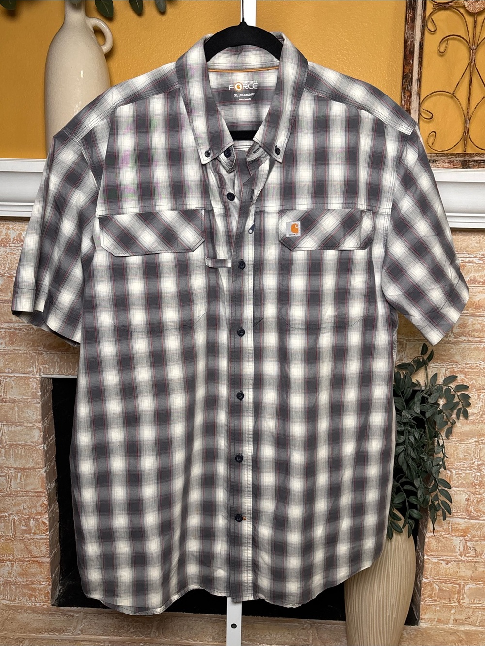 Carhartt Force Relaxed Fit Plaid Short Sleeve Shirt Men’s XL Gray #864 - Picture 2 of 8